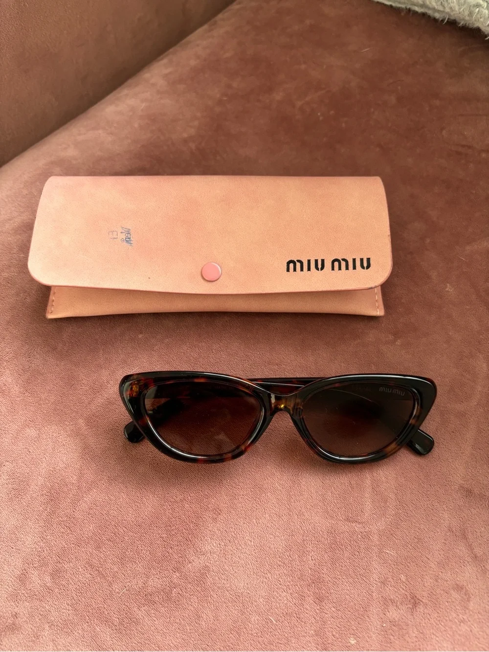 Miu Miu Tortoiseshell Cat-Eye Sunglasses with Pink Case